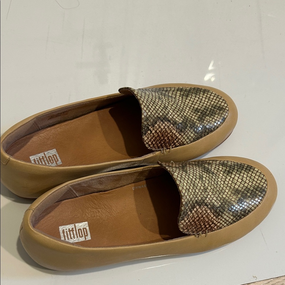 Fitflop Tan and Snakeskin Loafers